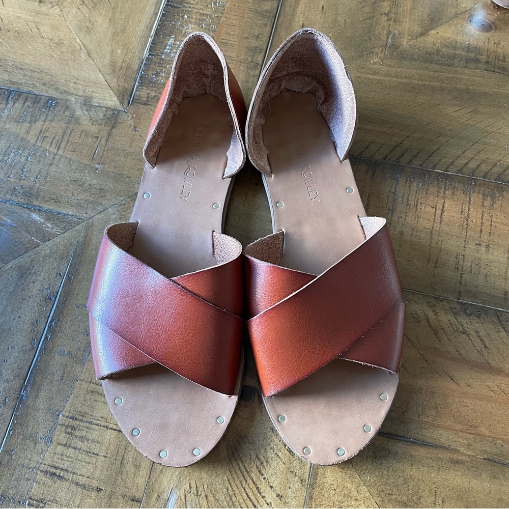 Cynthia Rowley Fiona Brown Cross Strap Sandals Studded Size 9.5